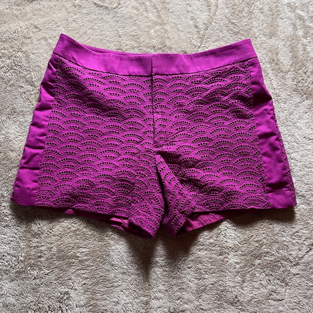 Calvin Klein women's Fuchsia Lace Tuxedo Shorts High-Waisted Hot Pink